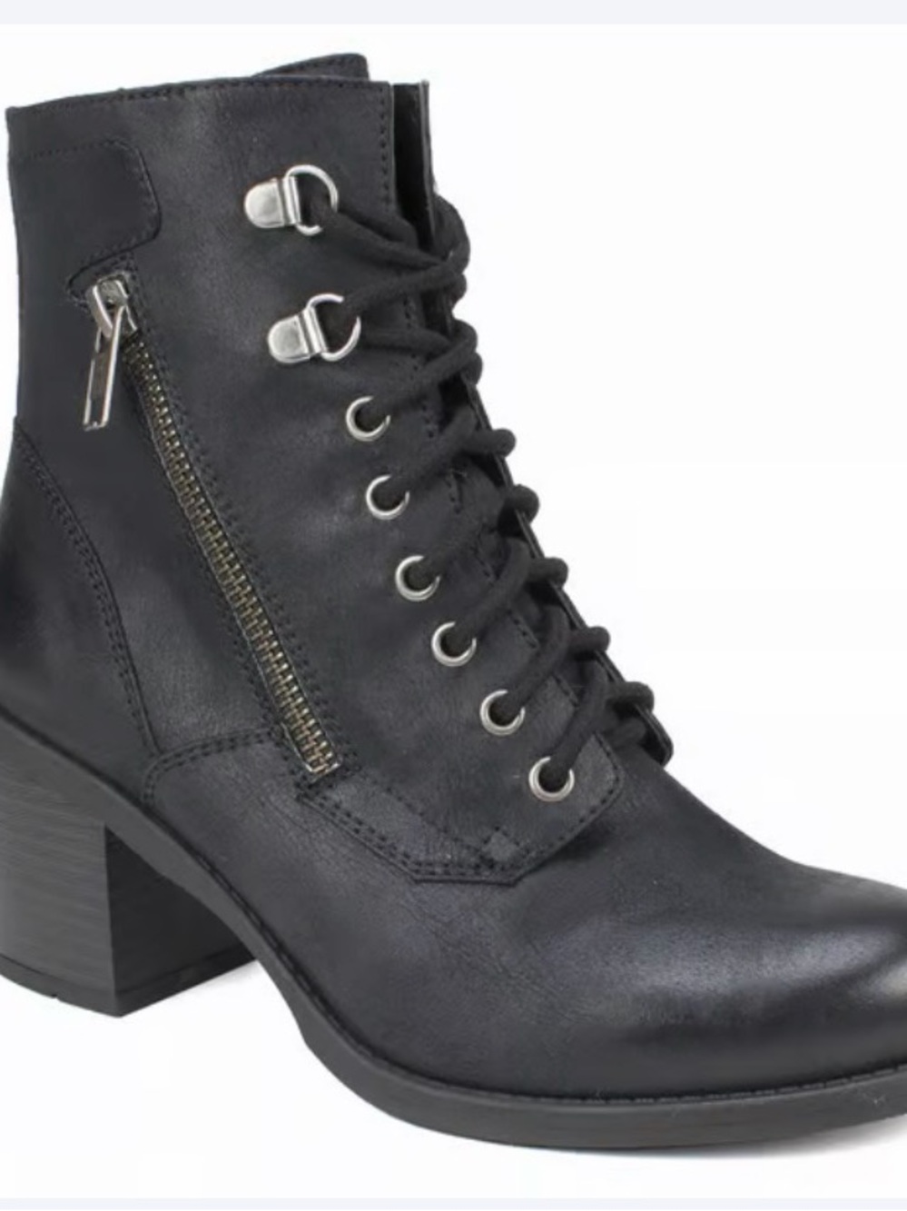 Women's Black Lace-Up Zip Detail Block Heel Ankle Boot